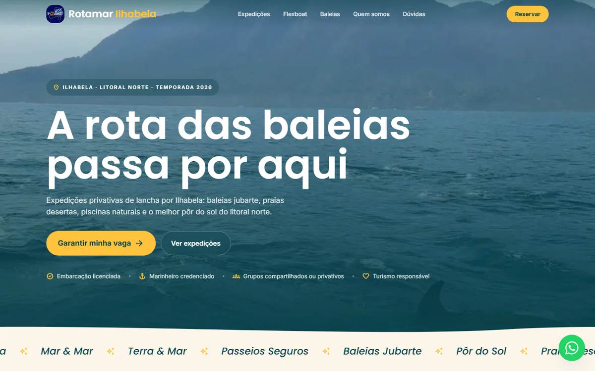 Página inicial do site Rotamar Ilhabela